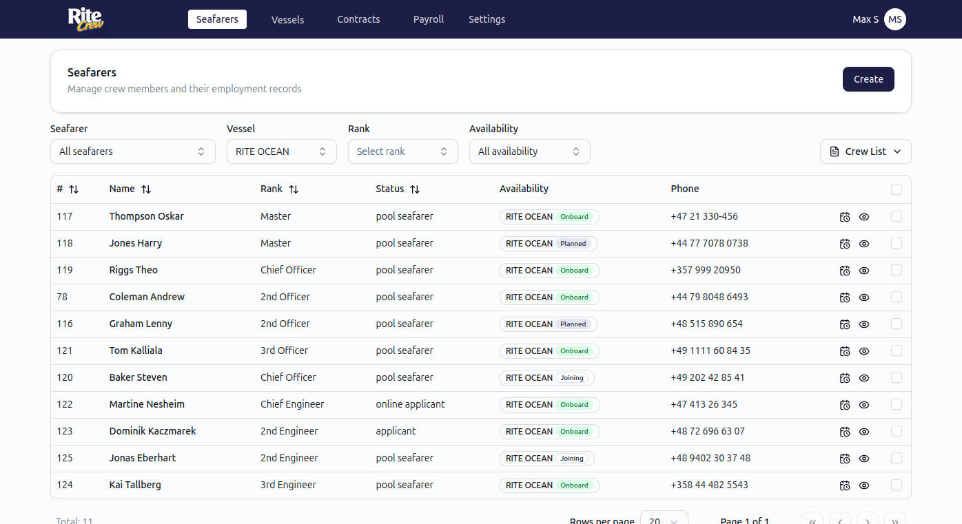 RiteCrew Seafarers Dashboard